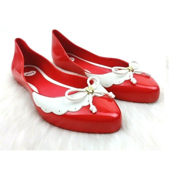 Melissa Shoes - Dreamed by Melissa Red Rubber Pointed Toe Flats